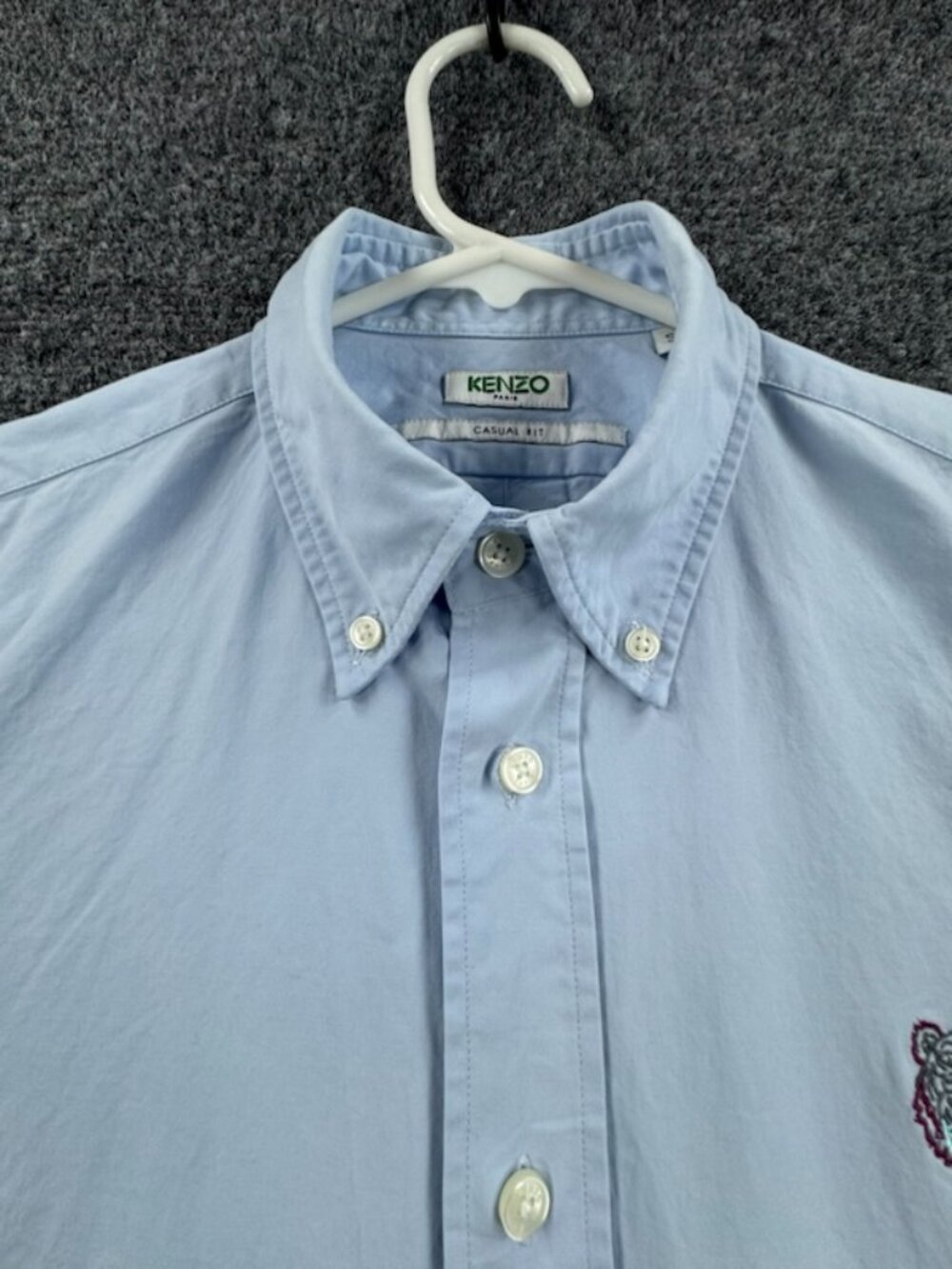 Kenzo Small Casual Button-Down Logo Blue Paris Long Sleeve Shirt Solid Men Adult